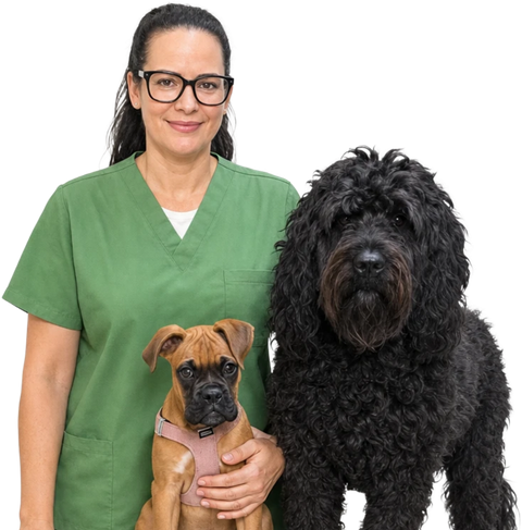 Dr. Márcia Cavalcanti with two dogs